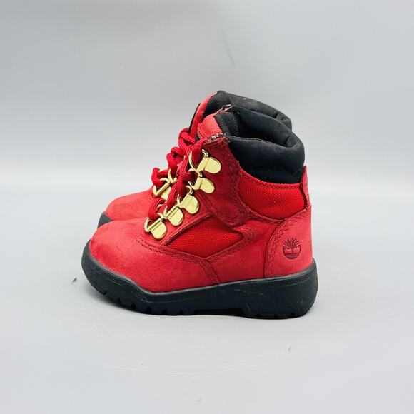 Timberland Boots Toddler Girls Boys 5 Red Suede Field Hiking Ankle Lace Up Shoes - Picture 5 of 11